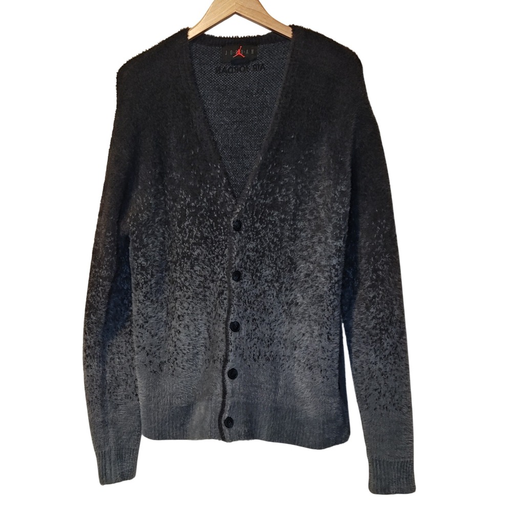 Jordan Cardigan Men SM Gray Black Ombre Fuzzy Knit Button Front V-Neck Sweater
